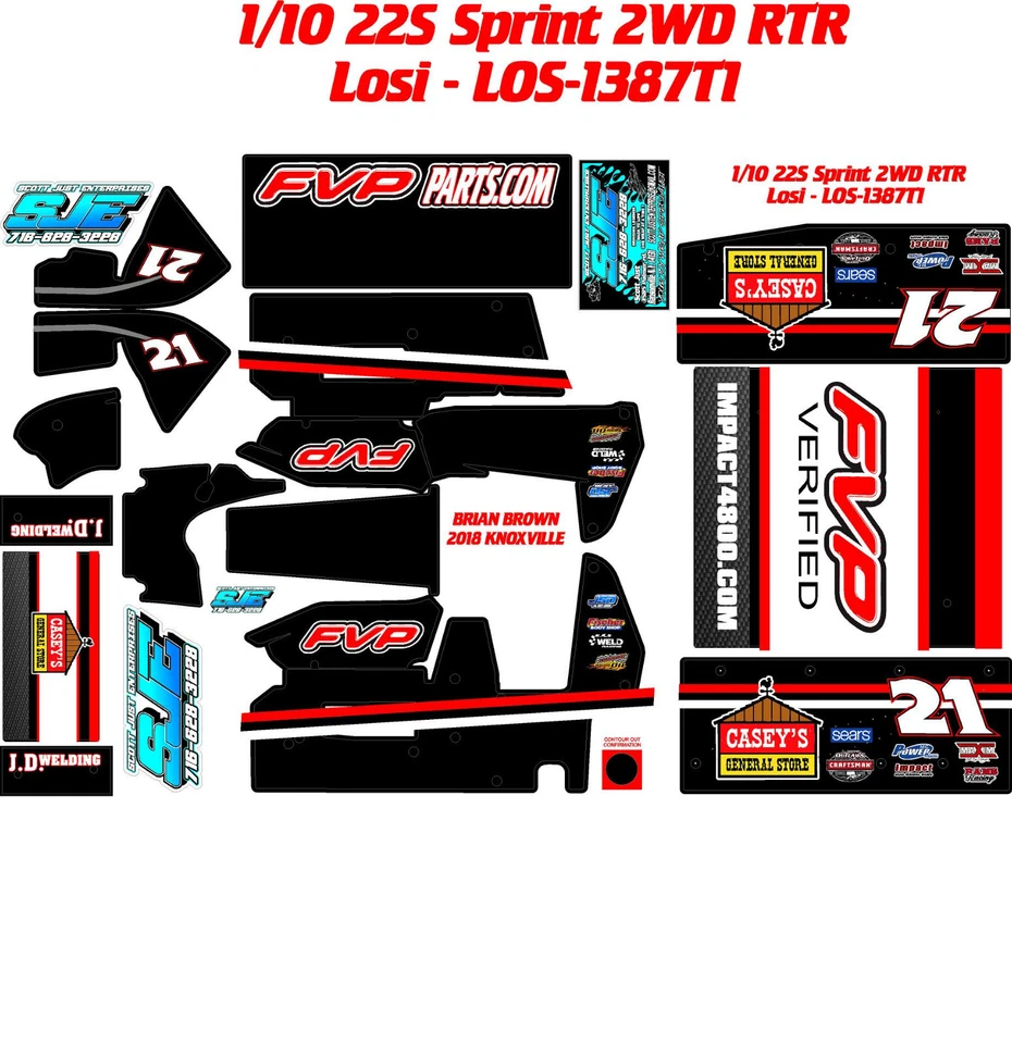 TEAM LOSI 22S  1X10 SPRINT LOS-1387T1  BRIAN BROWN 2018 KNOXVILLE DECAL WRAP KIT - Image 1 of 1