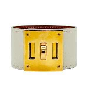 HERMES Kelly Dog Bracelet Nata Swift Leather Yellow Gold Plated - Picture 1 of 7