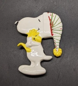 Snoopy Christmas Ornament Porcelain Hugging Woodstock Vintage Japan - Picture 1 of 3
