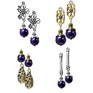 Earrings purple pearl drop, style choice and clip on or pierced - Bild 1 von 7