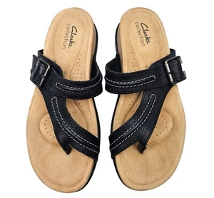 Sandalias Clarks Brynn Madi para mujer EU 39,5 talla EE. UU. 8,5 M de cuero negro con puntera - Imagen 1 de 7