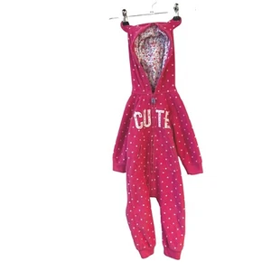 Carter's rosa süßer Hoodie mit Ohren Schlafanzug Pyjama weiß gepunktet Blumen - Bild 1 von 5