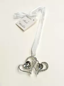 Wedding Bridal Charms Good Luck Charm Diamante Silver Double Twin Hearts Charm - Picture 1 of 3