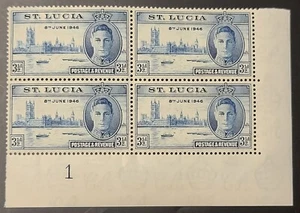 St Lucia 1946 PEACE ISSUE VICTORY STAMPS CORN. BLOCK Sc 128. SG 143 SHEET #1 MNH - Picture 1 of 2