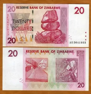 Zimbabwe, 20 dollari, 2007 (2008) P-68, aONC - Foto 1 di 1