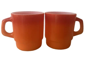 2 Vintage Anchor Hocking Fire King Orange-Rot Ombre Verblassen Stapeln Glas Tasse Becher - Bild 1 von 12