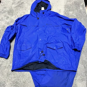 Vintage Columbia Rain Suit Mens XXL Blue 90s PVC Waterproof Jacket Pant Outdoor - Picture 1 of 17