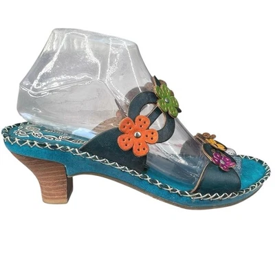 Spring Step Women’s Sinai Blue Leather Floral Slip On Sandal Size 39 US 8.5 - Image 1 of 4
