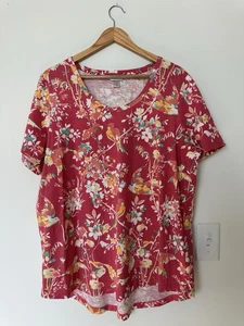 CJ Banks Damen Größe 1 X Rosa Blumenmuster Vogelmuster Kurzarm Oberteil Bluse - Bild 1 von 6