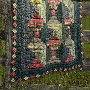 Vintage 90s Hand Stitch Plaid Log Cabin Patchwork Quilt Rustic Cabin Lap Blanket - Picture 1 of 11