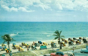 Vintage Postkarte, bunte Cabanas, Meer, Wasser, Delray Beach, Florida, ungelaufen - Bild 1 von 2