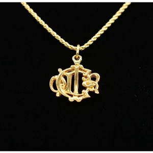 Collana Christian Dior Vintage Logo Ciondolo Scritta Insegna Oro Firmata BinR - Foto 1 di 12