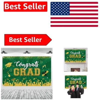 Telón de fondo fotográfico de graduación verde y dorado 71 x 43” - ¡Felicidades grado 2025! Foto 1 de 4