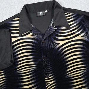 Vintage Positano Shirt Men Large 80s Made in USA Geometric Stripe Velvet Stretch - Picture 1 of 9