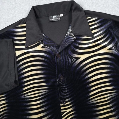 Vintage Positano Shirt Men Large 80s Made in USA Geometric Stripe Velvet Stretch - Image 1 of 4