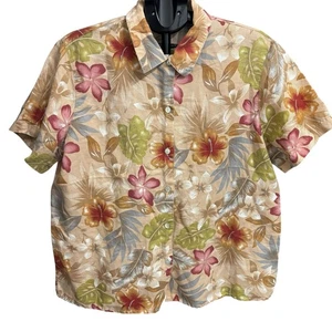Blusa con botones de hierba limón para mujer XL tropical floral lino cuello top de gran tamaño - Imagen 1 de 8