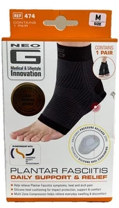 Neo G Plantar Fasciitis Foot Compression Socks – 1 Pair – Medium - Black Unisex - Picture 1 of 2