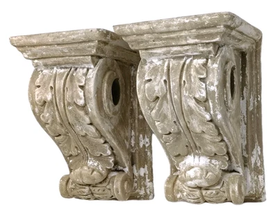 Antique VTG Acanthus Corbel Plaster Wall Shelf Sconce Curtain Rod Bracket SET 2 - Image 1 of 4