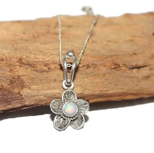 sterling silver fire opal pendant silver girly jewelry Christmas gift for her - Picture 1 of 10