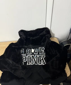 Victoria's Secret PINK KUNSTFELL-HOODIE "LOVE PINK" REISSVERSCHLUSS NEU MIT ETIKETT GR. L - Bild 1 von 4