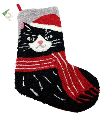 Black Cat Christmas Stocking Oversized Latch Hook - Image 1 of 4