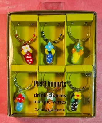 Pier 1 Imports Wine Drink Glass Charms FLIP FLOPS Set Of 6 - Image 1 of 2