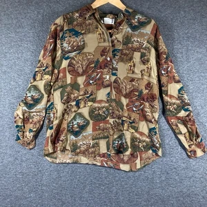 Vintage EVAN-PICONE 100% Silk Blouse Womens 10 Wildlife Hunting - Picture 1 of 9