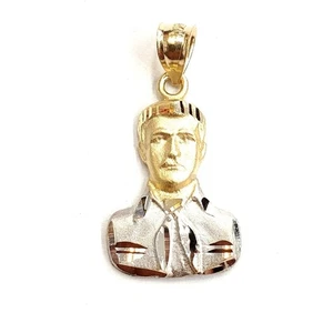 14k two tone gold Jesus Malverde Narco saint Sinaloa pendant fine jewelry 2.2g - Picture 1 of 12
