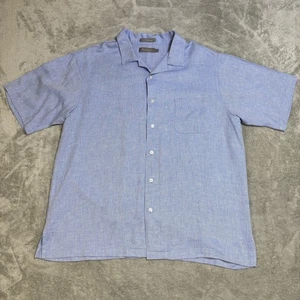 Daniel Cremieux Camp Shirt Mens Large Blue Linen Blend Short Sleeve Casual - Picture 1 of 8