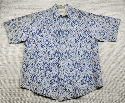 Camisa Bugle Boy Company Para Hombre Mediana Beige Azul Floral Manga Corta Botón Delantero Foto 1 de 4