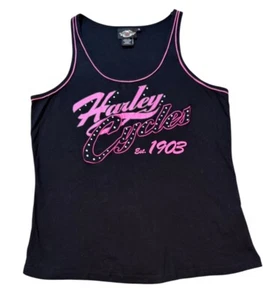 Vintage Harley Davidson Cycles Tank Top 1903 Size 1W 100% Cotton Rhinestones - Picture 1 of 7