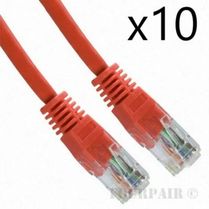 Lote de 10 paquetes - Cable de conexión de enrutador LAN de red Ethernet CAT5e de 5 pies rojo - Imagen 1 de 2
