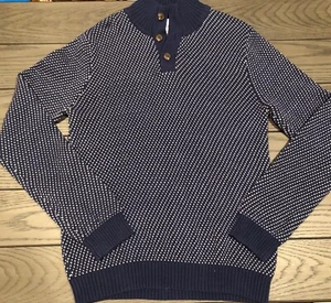 Vtg 90s IZOD Boys Pullover Collared Heart Stitch Sweater LG 14-16 Navy Blue/Whit - Picture 1 of 6