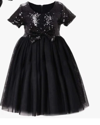 Formal Holiday Flower Girl Sequins Sparkle Tulle Girls Black Dress Size 3T 4T - Image 1 of 4