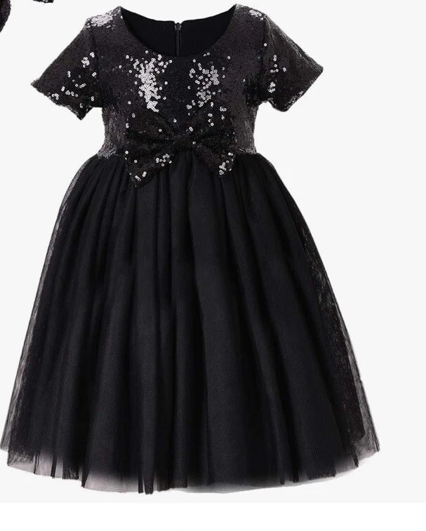 Formal Holiday Flower Girl Sequins Sparkle Tulle Girls Black Dress Size 3T 4T - Image 1 of 4