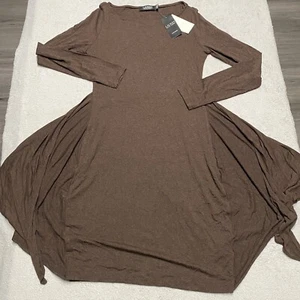 Ralph Lauren Jersey Dress 0 Brown Viscose Stretch Flow Long Sleeve Pullover NEW - Picture 1 of 9