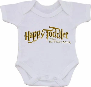 HAPPY TODDLER AND THE BOTTLE OF MILK HARRY POTTER SUBLIMATION BABY VEST OR BIB - Picture 1 of 2