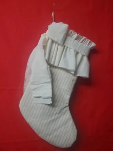 Christmas Stocking Shabby Chic Farmhouse Ruffle 17" Fully Lined - Picture 1 of 4