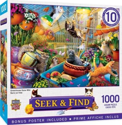 MasterPieces Jigsaw Puzzle;  Greenhouse Gone Wild Seek & Find; 1,000 pieces - Image 1 of 2
