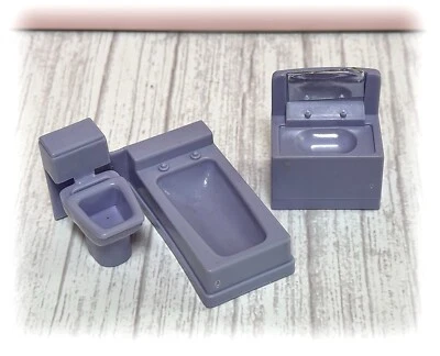 Purple Bathroom Set Deluxe DollHouse Toilet Bathtub Sink Vanity ToyZone - Image 1 of 3