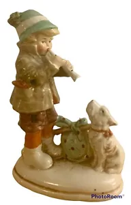 Statuetta antica vintage corno ragazzo cane porcellana ceramica Germania - Foto 1 di 7