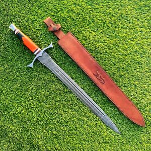 24" Handmade Damascus Steel viking Sword Sharp blade sword, battle ready EX-6595