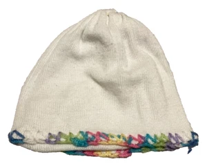 Newborn Baby Cap White Rainbow Trim Infant Hospital Stretch Cotton Boys Girls - Picture 1 of 2