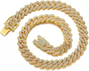Cuban Link Chain Mens Iced Out Miami Cuban Necklace Silver/Gold Bling Diamond Hi - Picture 1 of 11