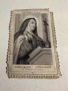 Vintage Prayer Card , Die- Cut With Lace, Sainte Therese De Jesus - Picture 1 of 2