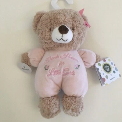 NEW Plush Bear Soft Baby Toy  Rattle “Thank Heaven for Little Girls” | Little Me - Image 1 of 4