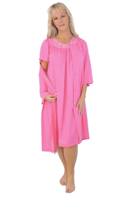 Shadowline Nightgown Robe Set Womens Rosy Pink Nylon Short Sleepwear Pajamas - Image 1 of 4