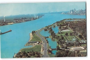 Postal Belle Isle Detroit MI 1967 vista aérea puente embajador - Imagen 1 de 2