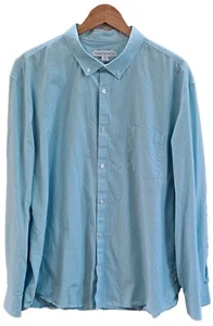 Calvin Klein Button Up Hemd Herren 2XL Langarm türkis gestreift Fronttasche - Bild 1 von 4