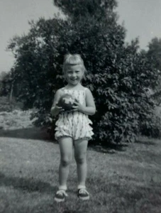 Blond Girl Standing By Tree Holding Ball B&W Photograph 2.75 x 3.75 - Picture 1 of 3